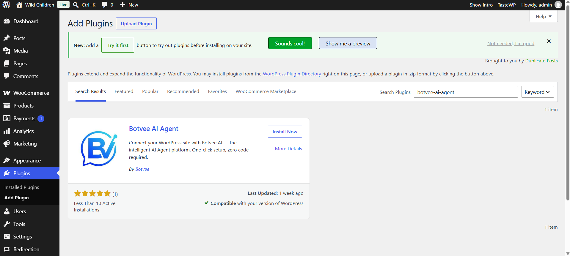 Installing the Botvee AI Agent plugin in WordPress